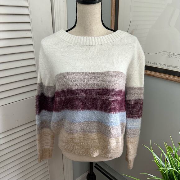 FATE Womens Sweater Large Striped Pullover Fuzzy Crewneck Preppy Winter Casual - Picture 2 of 12